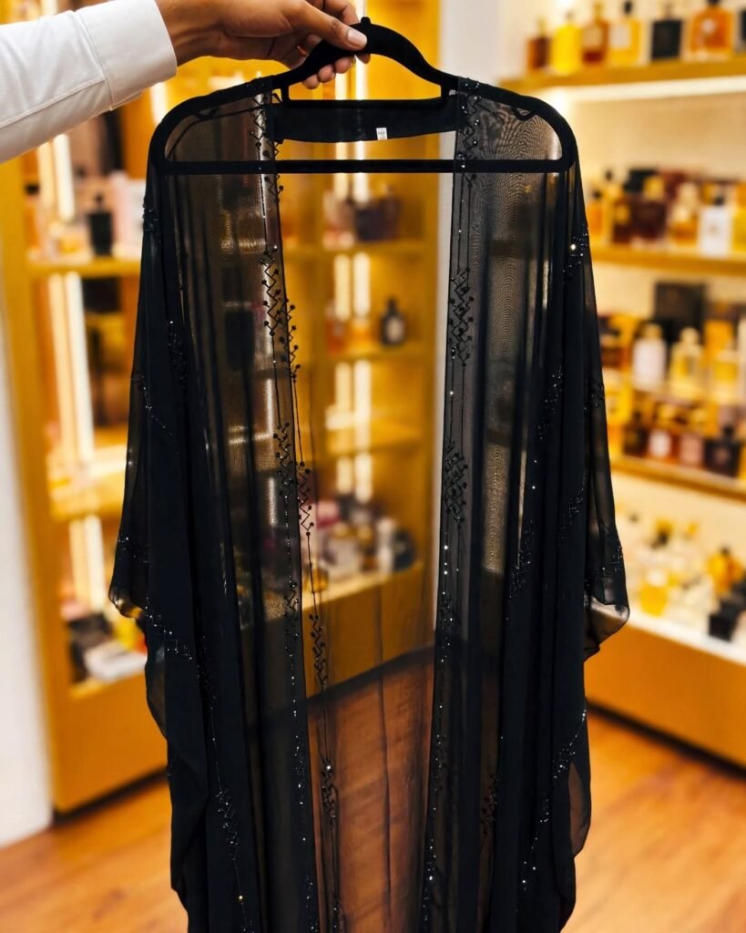 Midnight Elegance Embellished Sheer Abaya & Inner Slip Set - Photo 4