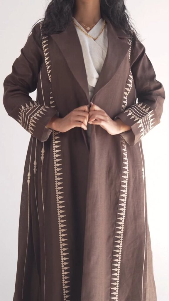 Elegant Embroidered Open Abaya & Inner Slip Set – Available in Midnight Black & Deep Earth Brown - Photo 6