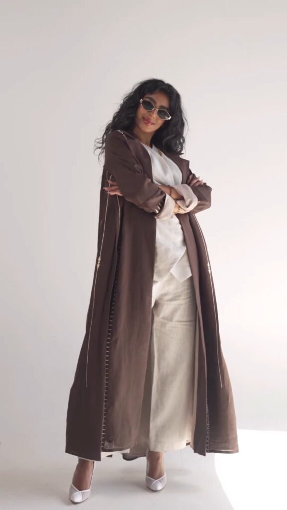Elegant Embroidered Open Abaya & Inner Slip Set – Available in Midnight Black & Deep Earth Brown - Photo 8