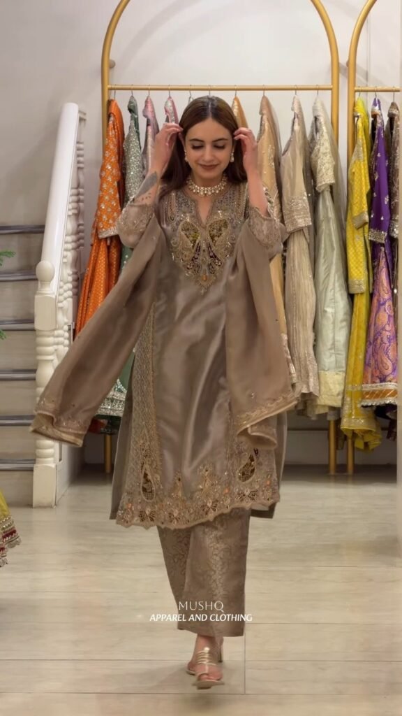 Taupe Silk Embellished Kurta Set – Available in Taupe & Multicoloured Collection - Photo 2