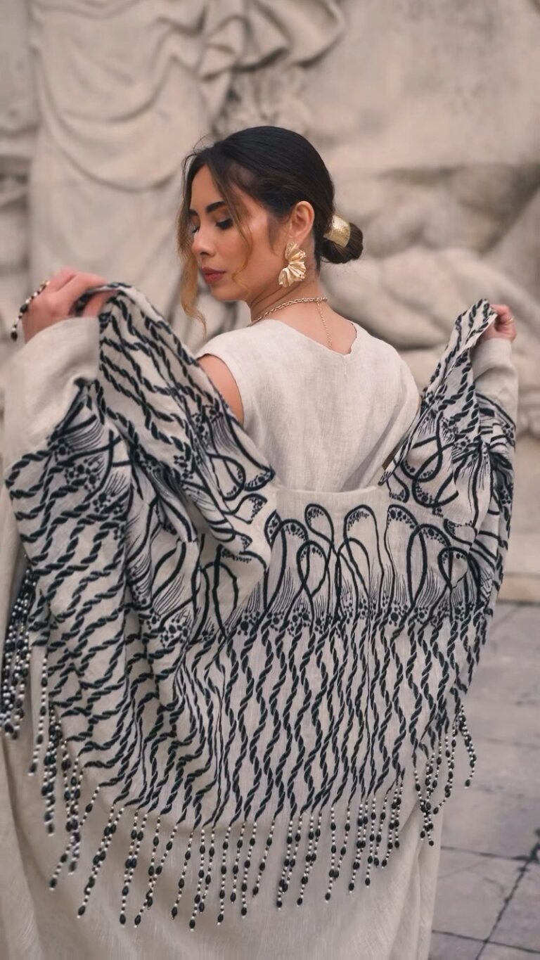 Ethereal Linen Abaya-Style Co-ord Set with Statement Embroidery