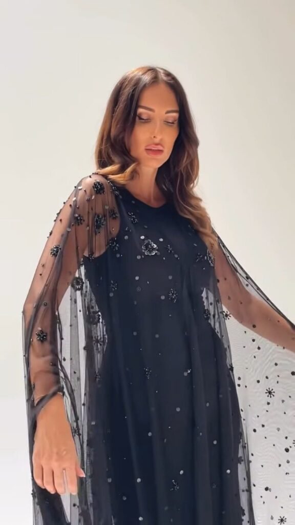 Midnight Allure Embellished Mesh Overlay Gown Set - Photo 6