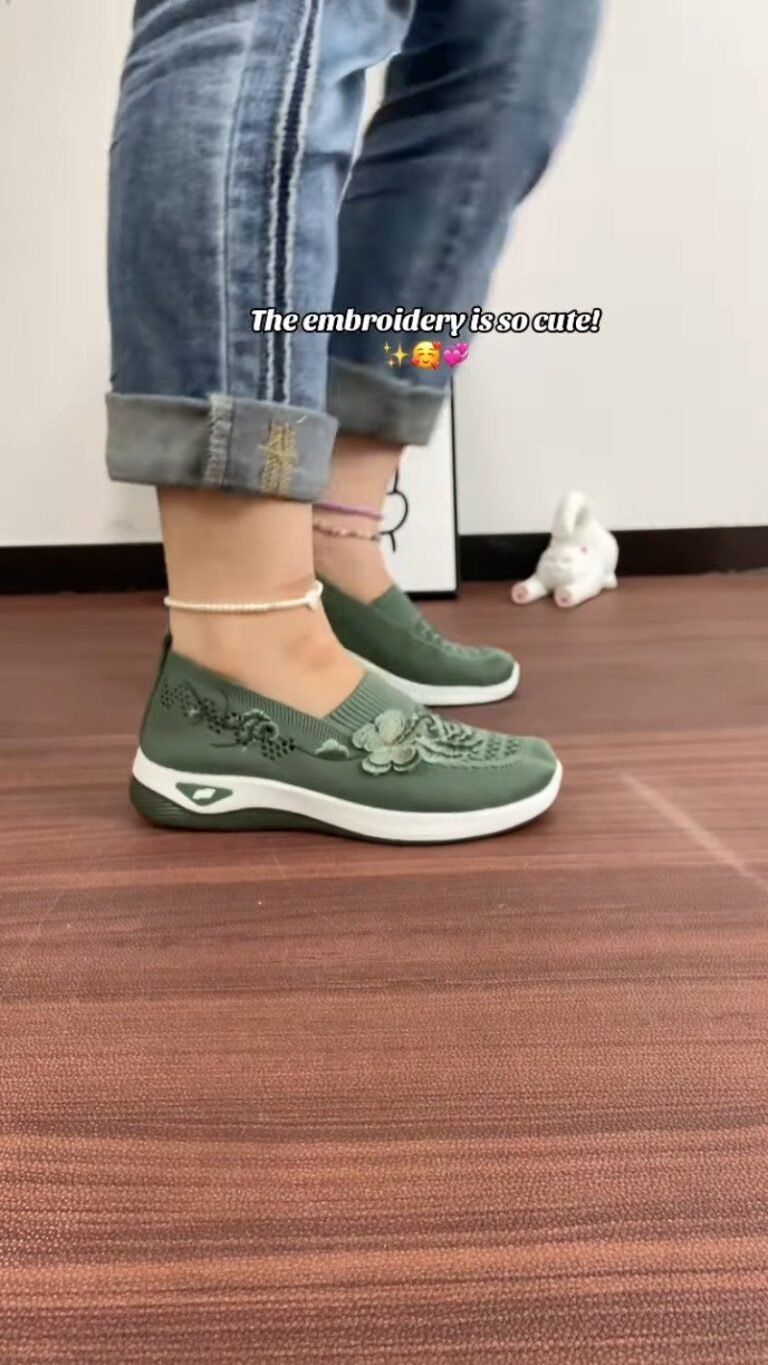 Floral Embroidered Knit Slip-On Walking Shoes | Breathable Mesh Wedge Sneakers | All-Day Comfort Casual Shoes